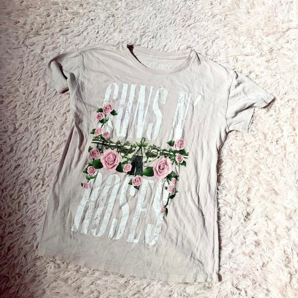 Guns N' Roses Baby Tee Pastel Femme Concert Floral Distressed Edgy Top Womens XS